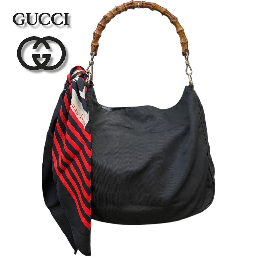 Gucci “Diana” Black Shoulder Hobo with Bamboo Handle & Christian Dior Scarf LUX!